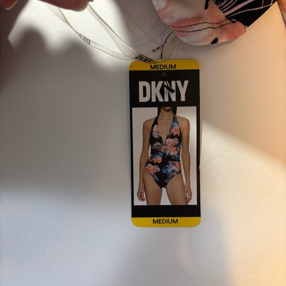 DKNY halter one piece swim bathing suit black pink tropical print size medium - Picture 7 of 11